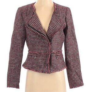 White House Black Market Red Metallic Tweed Zip Jacket